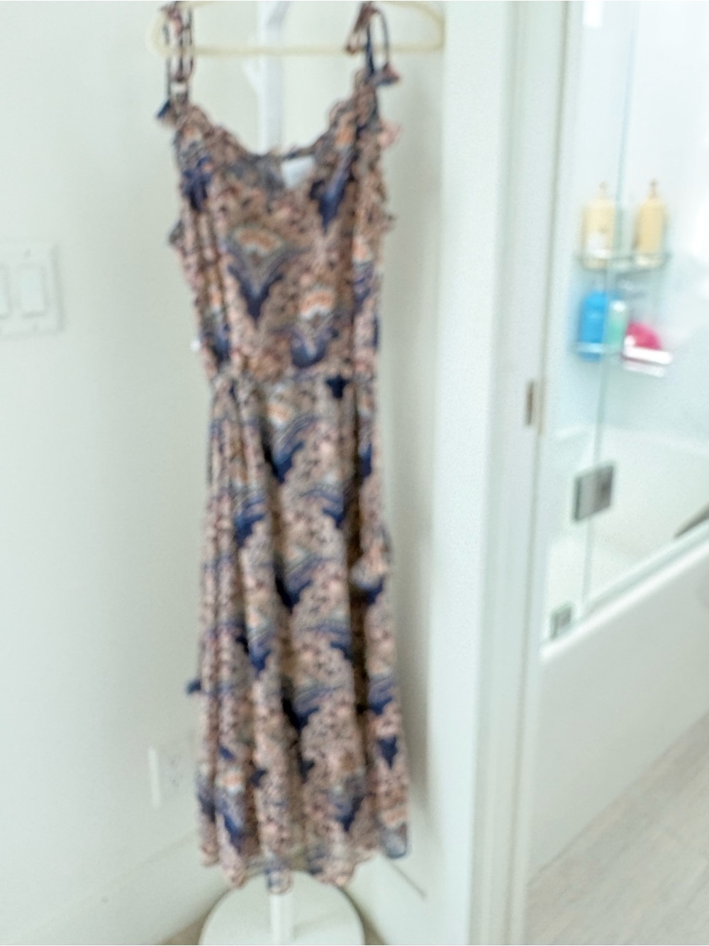 Misa Los Angeles Navy and Beige Floral Tie-Shoulder Maxi Dress